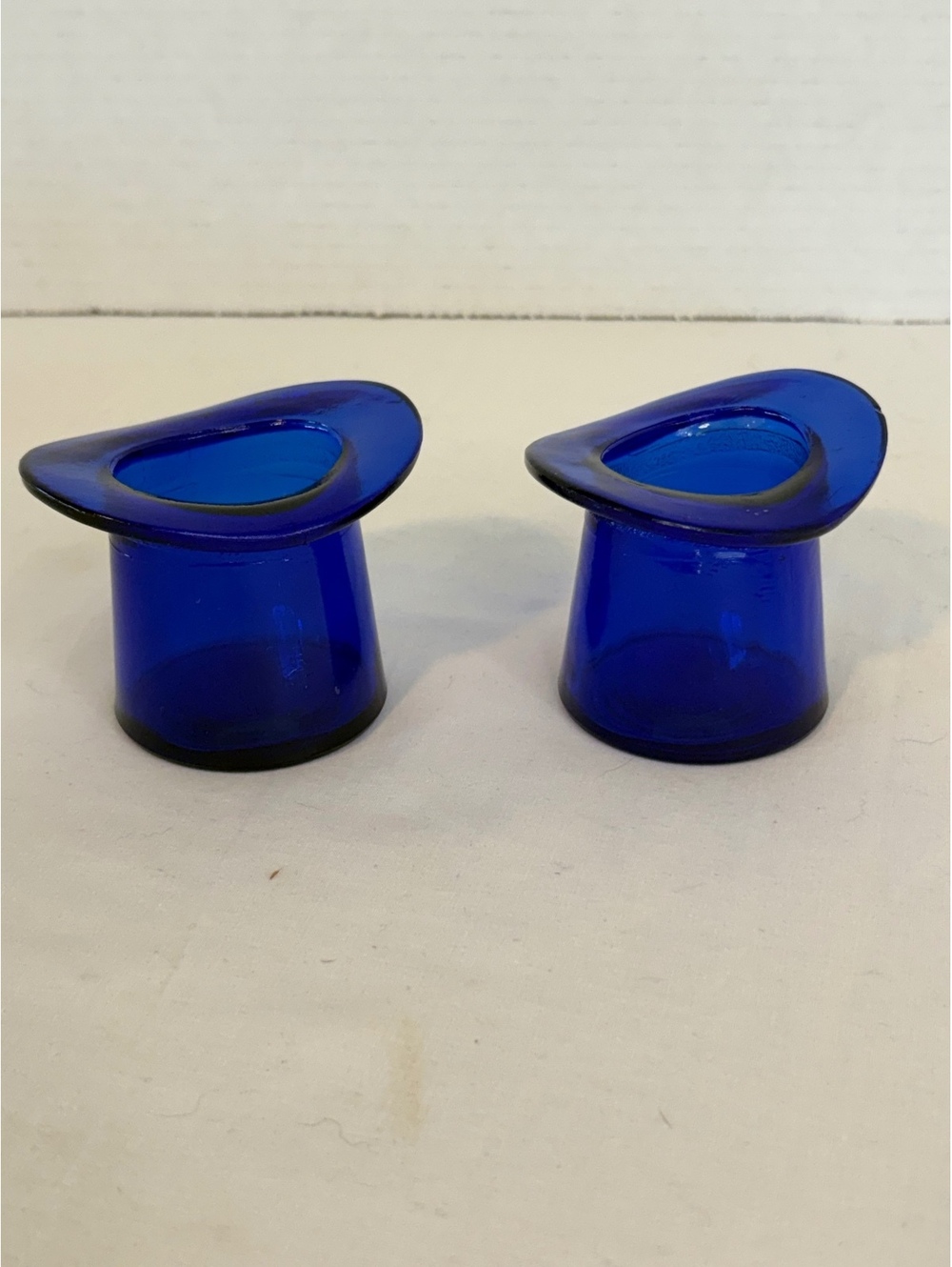 Pair of VTG Cobalt Blue Glass Top Hats Mid Century Ashtray / Toothpick Holder